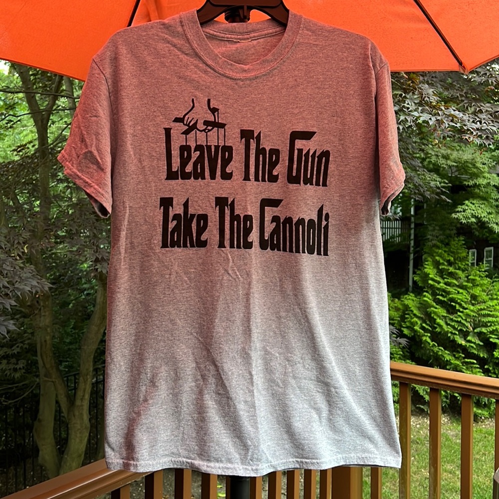 Novelty mens tee shirt. Leave The Gun Take The Cannoli. Good condition, no tears